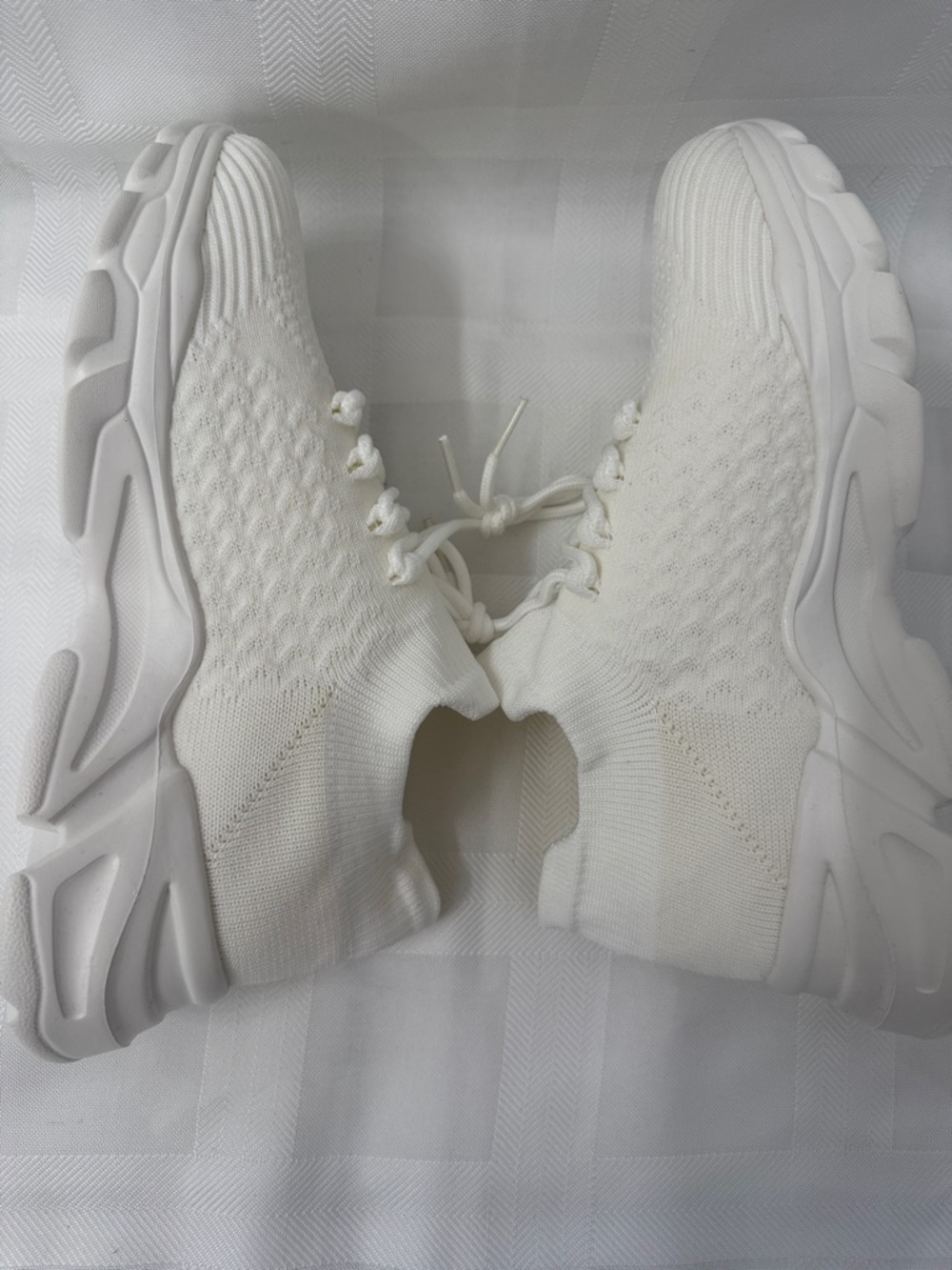 Women's White and Ivory/Cream Knit Slip-On Sneakers - Picture 11 of 12
